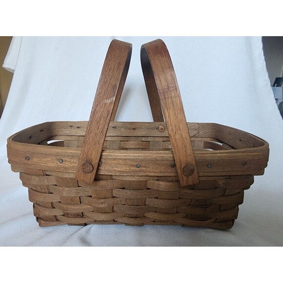 1990s Longaberger 13" Gathering Basket Double Handle Handwoven Made in USA